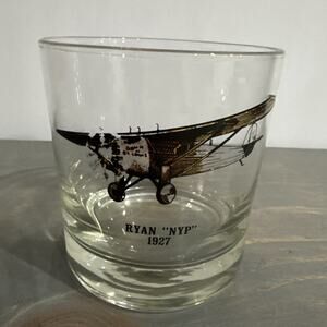 Vintage ‘Plane’ Bar Glass Tumbler 3 1/2 in RYAN “NYP” 1927 MCM Bar Wear Rare